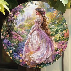 Round Aluminum Tin Metal Sign Wall Art Vintage Victorian Beauty 8×8