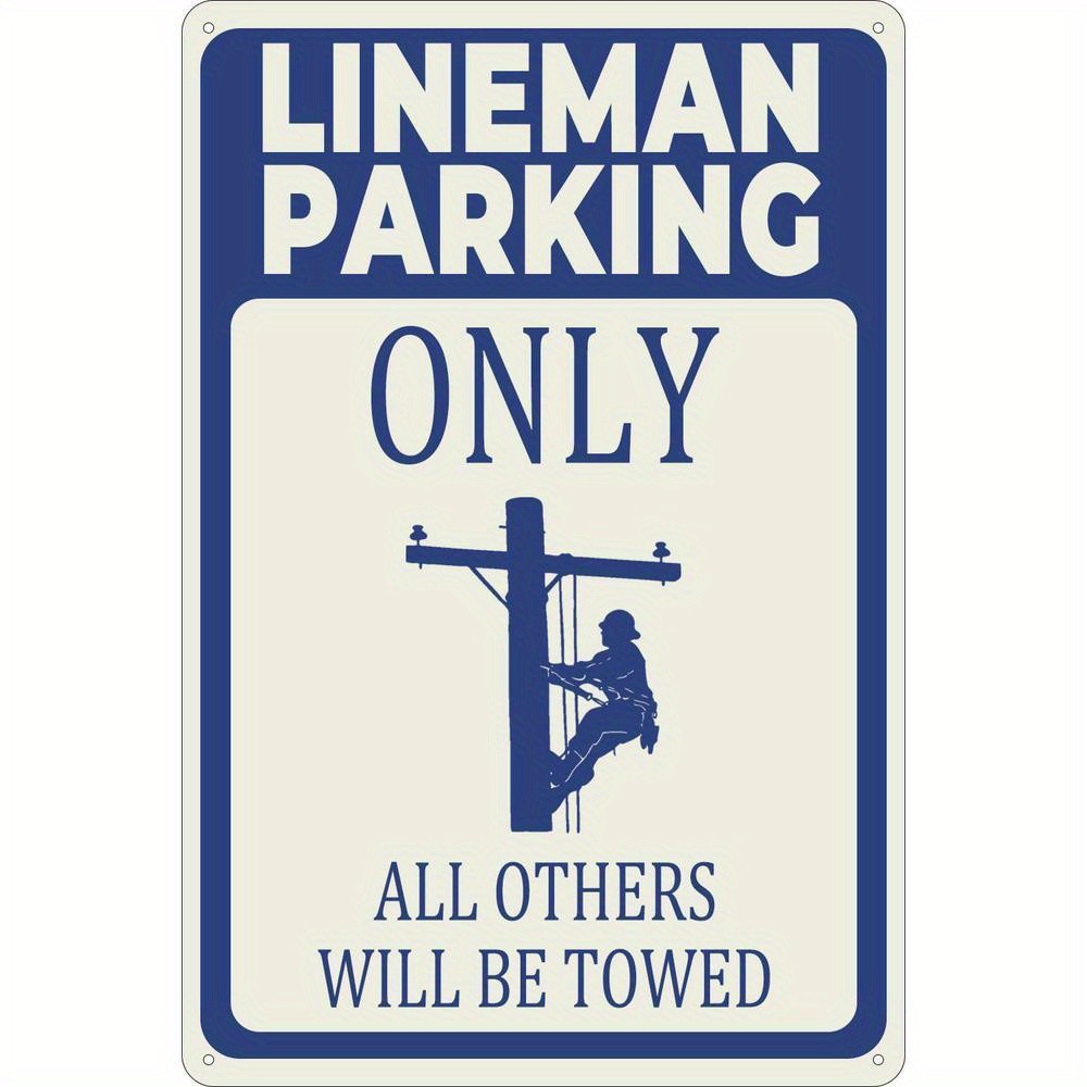 Metal Sign utility worker climbing pole sketch electrical depot interior walls