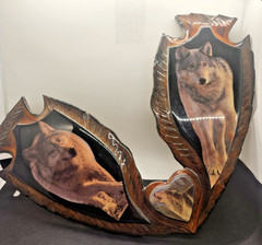 Rustic Wolf Wall Art Set of 2 Wooden Plaques Cabin Lodge Decor Wood Wolf heart
