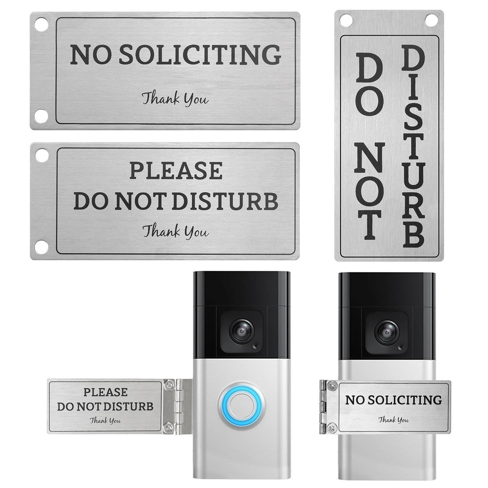 Metal Doorbell Cover No Soliciting Sign Universal Fitting Prevents Ringing