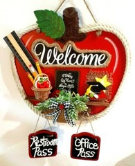 Decorated Apple Welcome Sign with restroom and office pass – teacher inspired
