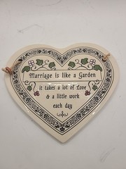 Wall hanging marriage pottery plaque by Trinity pottery.Etched detail. Vtg