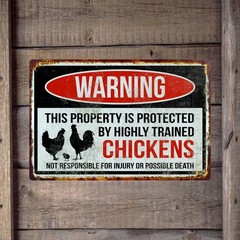 Funny Warning Aluminum Sign Chicken Coop Protected 8×12