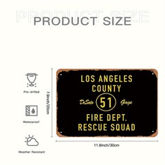 LA County Fire Dept 51 Rescue Squad Metal Tin Sign Vintage Wall Art Decor