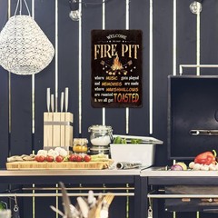 Welcome To Our Fire Pit Metal Funny Camping Tin Metal Signs Vintage Wall Decor