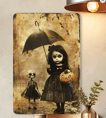 Victorian Creepy Child Skeleton Metal Sign Halloween Wall Decor 8×12 NEW