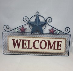 WELCOME Sign Metal and Wood Americana Decor Wall Hanging Patriotic Farmhouse