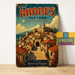 Rhodes Old Town Greece Vintage Travel Metal Sign Poster20x30cm Airbnb Wall Decor