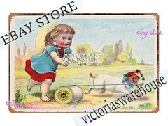 1880s J P Coats Best Six Cord Thread Child Card Tin Sign restaurant pub