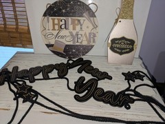 new years Happy new year decor 3 pieces garland wood sign wood prosecco decor