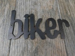 BIKER Metal Wall Art Word Sign, rustic home decor, Bicycle Motorcycle 7.5 x 4 in