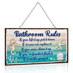 Seashell Bathroom Rules Decor Signs Wall Ocean Theme Beach Seashell Starfish