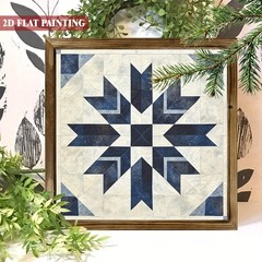 Neutral Navy Star Quilt Block Minimalist Living Room Wooden Framed Art Sign