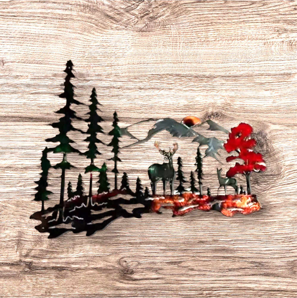 Deer Wall Decor Forest Deer Mountain Metal Art Rustic Cabin Wildlife Hunting