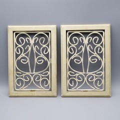 2 Wrought Iron & Wood Decorative Wall Decor Panels Plaques 10″H Shabby Chic