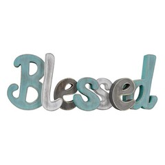 Teal Blessed Sign for Home Decor, Freestanding Wood Cut Out Letter for Living…