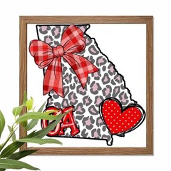 Valentine’s Gift Georgia Wooden Plaque Red Heart Leopard Print State Art Sign