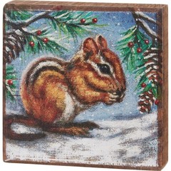 Primitives by Kathy Holiday Chipmunk Block Sign Woodland Decor Rustic Tier Tray