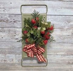 Vintage Kitchen Strawberry Home Decor Hand Made Wall Art Gingham Red & Green
