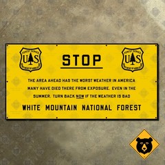 USFS White Mountain National Forest STOP weather sign 1920s New Hampshire 16×8