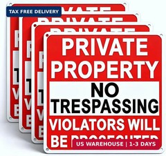 4 Pack Large No Trespassing Signs Private Property, 9.5 Inch x 9.5 Inch Private