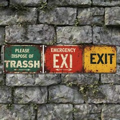 Three Panel Vintage Rust Safety Metal Sign Please Dispose Trash Exit Wall Decor
