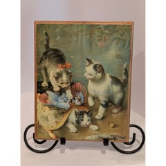 Vintage C Reichert Kittens and Birds Wood Plaque Wall Art 1976 Decoupage