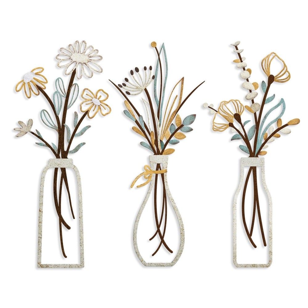 Pigort 3 Pieces Metal Flowers Wall Arts – Rustic Farmhouse Decor Beige