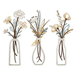 Pigort 3 Pieces Metal Flowers Wall Arts – Rustic Farmhouse Decor Beige