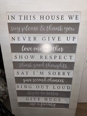Inspirational Family Rules Wood Sign Gray White Decorative Hanging Plaque