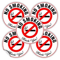 (Set of 5) No Smoking Sign Sticker – 4.5″ Circle – Durable Self Adhesive 4 Mi…