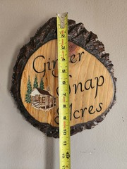 Rustic Wall Hanging Log Slice with Ginger Snap Acres & Log Cabin On It