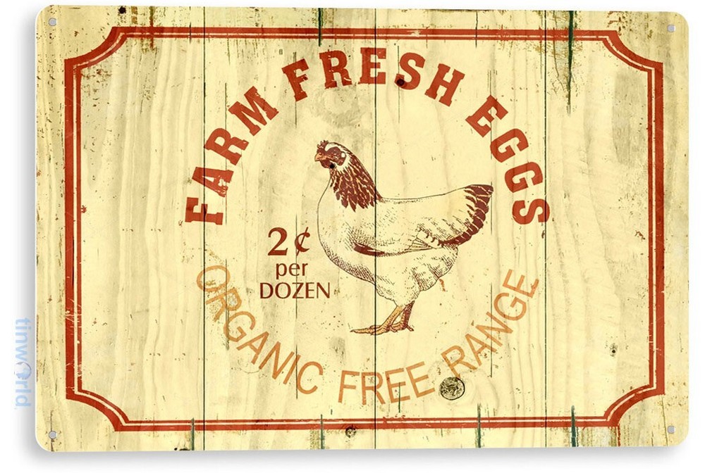 TIN SIGN Organic Fresh Eggs Metal Décor Wall Art Farm Store Kitchen A537