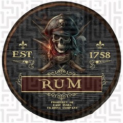 Pirates East India Trad Rum Sign Wall Hanging Disney Man Cave Wooden Barrel Head