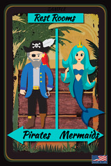 PIRATE MERMAID BATHROOM! 8″X12″ METAL SIGN TIKI BAR POOL HOT TUB BEACH DECOR