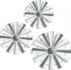 – 3 Pcs Metal Windmill, White and Galvanized Hanging Wall Decor, Farmhouse Wa…