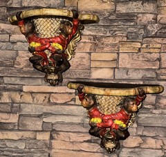 Vintage Monkey CHIMPANZEE Chimp Wall Shelve Sconces Regency Bananas PAIR