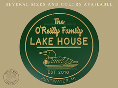 Custom Lake House Sign – Carved Round Wooden Engraved Camp Cabin Last Name Sign