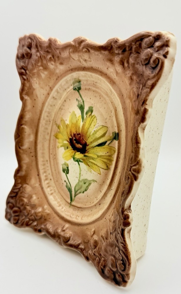 Tabletop Hand Painted Vintage Yellow Daisy Floral Upright Art Miniature Painting