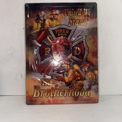 New Fire & Rescue Sign | 17″x12″ | United We Stand In Brotherhood Hanging Tin