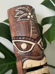 Hawaii Hand Made Carved Wooden 12″ Tiki Painted Mask Wall Decor Hanging Man Cave