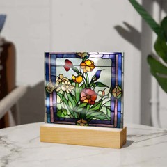 Flowers Acrylic LED Lighted Square Plaque