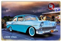1956 Chevy At Bobs Big Boy Metal Sign – 12X18 Wall Decor, Garage, Man Cave