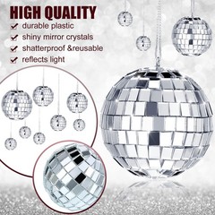 20pcs Mirror Disco Balls for New Year Party Decor – Assorted Sizes with Rope
