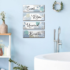 4 Pcs 11 X 3.5 Inches Ocean Beach Bathroom Wall Decor Coastal Bathroom Decor Woo