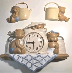 Vintage 1989 Burwood Teddy Bear Wall Clock Decor Set New Haven USA 3 Piece Set