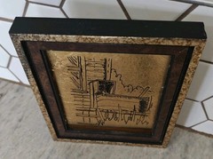 Vintage Wood CottageCore Wall Decor Rustic Country Gold Foil Etching Farm Art