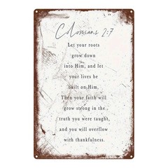 Metal Sign Vintage Bible Verse Decor Iron Painting Colossians 2:7 8X12 Inches