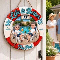 Custom Life Is Better at the Pool Wood Sign, Backyard Pool House Door Hanger