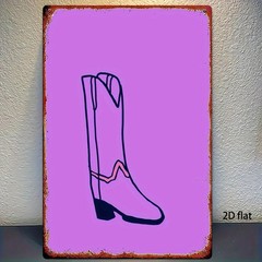 Retro Cowboy Boot Metal Sign Purple Western Wall Decor Vintage Boot Ranch Home